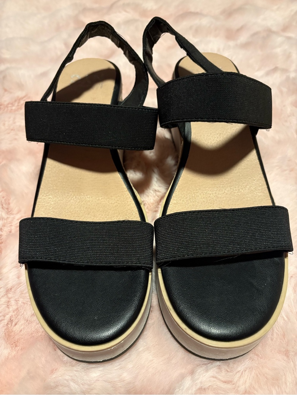 Black Platform Slingback Sandals with Elastic Straps